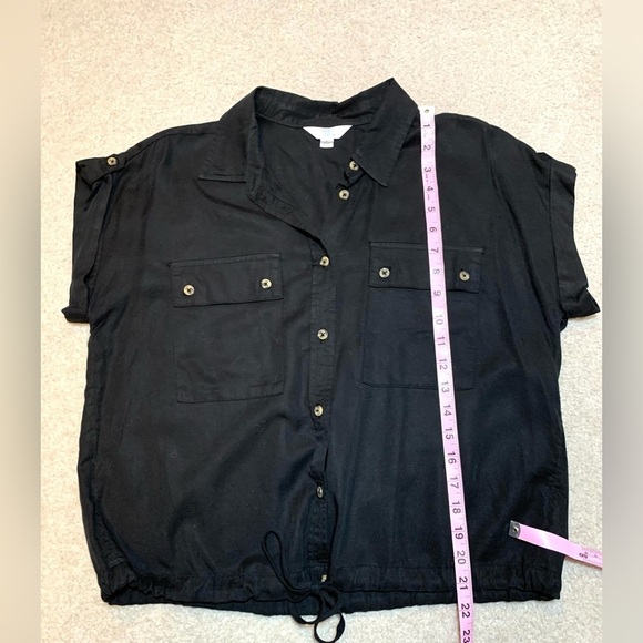 Time and Tru Black Button Down Shirt with Notched Collar Women Small Lyocell - Picture 3 of 5